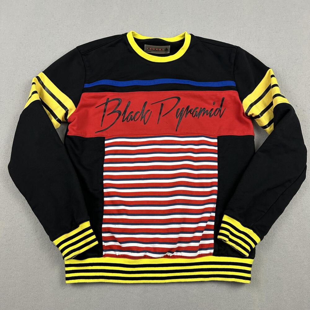 Black Pyramid Sweatshirt Men Large Multicolor Striped Pullover Graphic Logo L